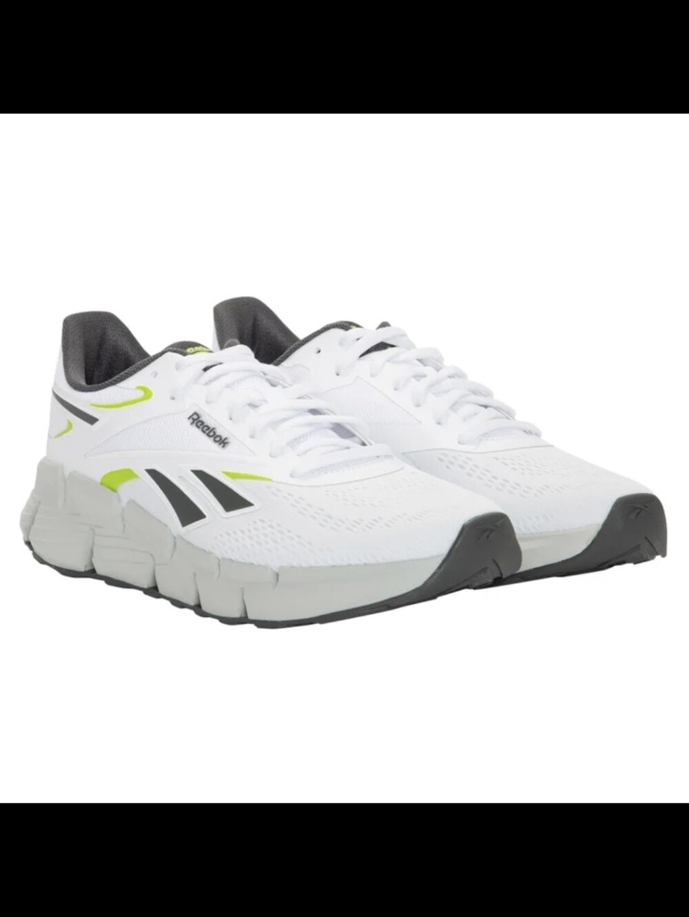 Reebok Men’s White Athletic Shoes with Gray & Neon Green Accents